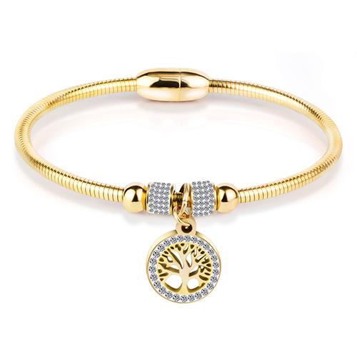 Hollow Tree Flower Bracelets for Women Stainless Steel Crystal Charm Bracelets Magnet Bangles Jewelry Wholesale
