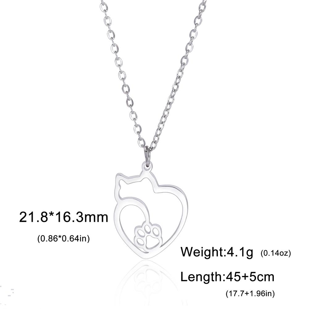 Lucktune Cute Cat Love Pendant Necklace Stainless Steel Animal Chain Necklace for Women Couple New Trendy  Jewelry Gift