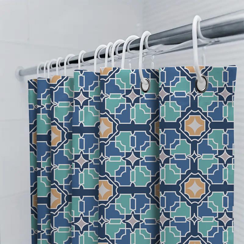 Modern Geometric Printed Shower Curtain Waterproof Bathroom Decor Navy Blue Mint Green White Orange Modern Bath Liner With Hooks