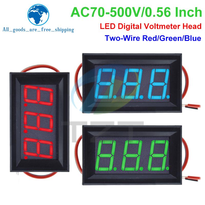 Voltage Tester Module AC 70-500V 0.56 Inch Digital Voltage Meter Voltage Panel Meter Red/Blue/Green 2 Wire