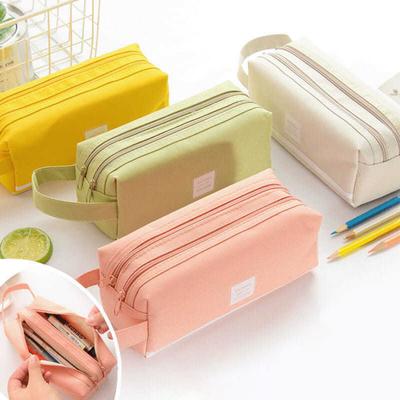Double Oxford Cloth Portable Pen Bag Simple Large-capacity Double Zipper Pencil Staionery Bag