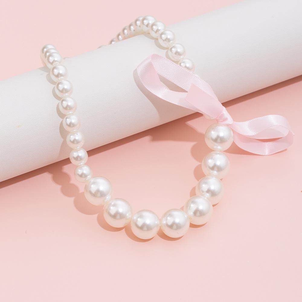 Elegant Pearl Bow Choker Necklace for Girls - White Children's Accessory