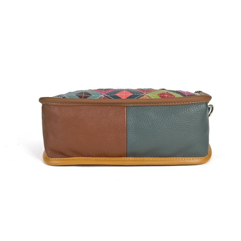 Johnature Borsa da Donna in Vera Pelle Retro Splicing Colore Casuale Borsa a Mano Versatile Morbida Pelle di Mucca Borsa a Spalla