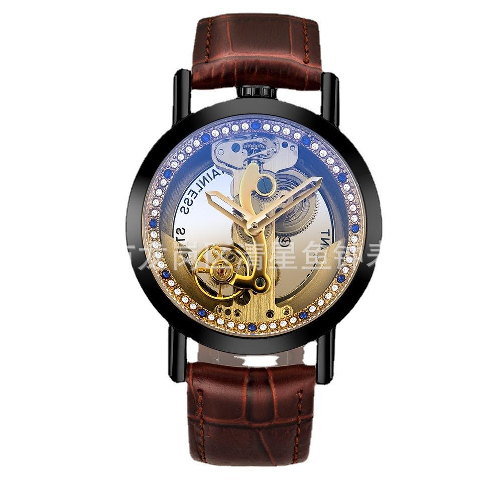 Light Luxury With Brick Men'S Automatic Hollow Mechanical Watch Large Dial Simple And Fashionable