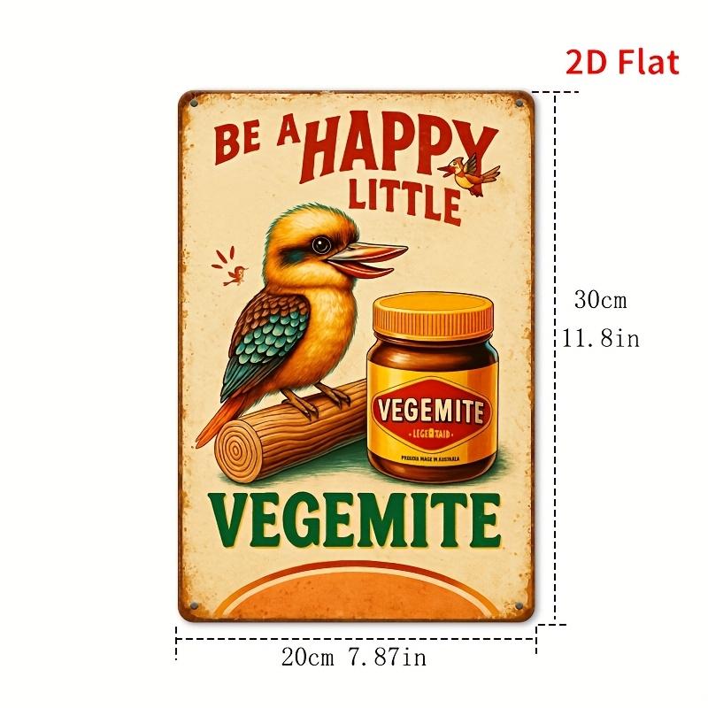 Двумерная плоская жестяная табличка VEGEMITE размером 8x12 дюймов — винтажное австралийское юмористическое настенное панно с изображением птицы и банки, прочная металлическая табличка из железа. 20x30cm（7.8x11.8inch）