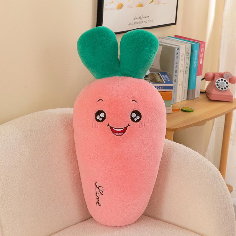 Rabbit Hair Carrot Plush Toys for Girls Sleeping Pillow Round Eyes Radish Rabbit Bedside Cushion Home Decoration