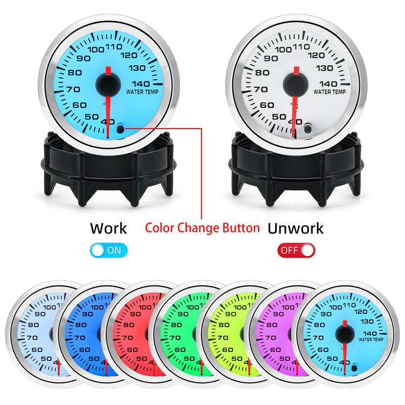 40-140 Celsius Temp Meter 52mm Car Racing Modification Digital Water Temperature Gauge 7 Color Backlight with Sensor