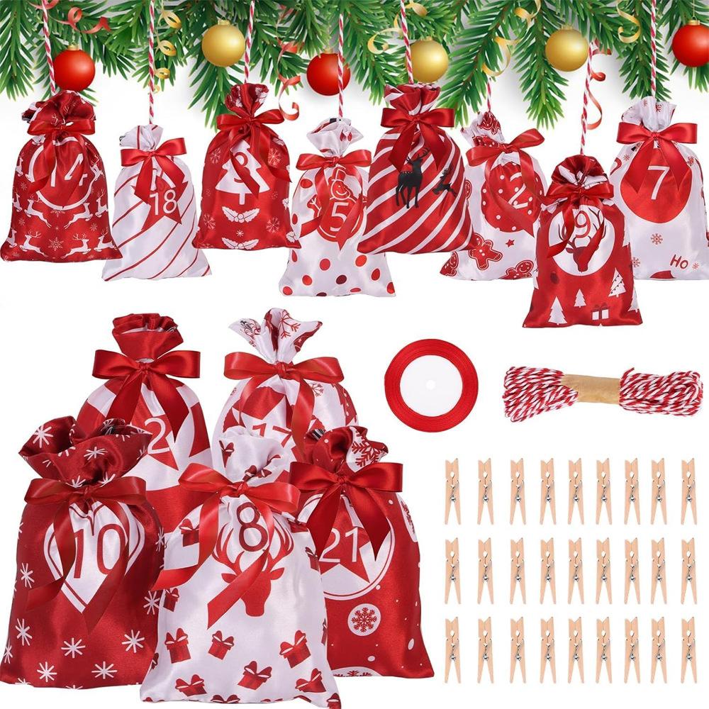 Wiederverwendbare Stoffbeutel Polyester Jute Kordelzugbeutel Adventskalenderbeutel Dekorativer DIY-Adventskalender für den Weihnachtsbaum