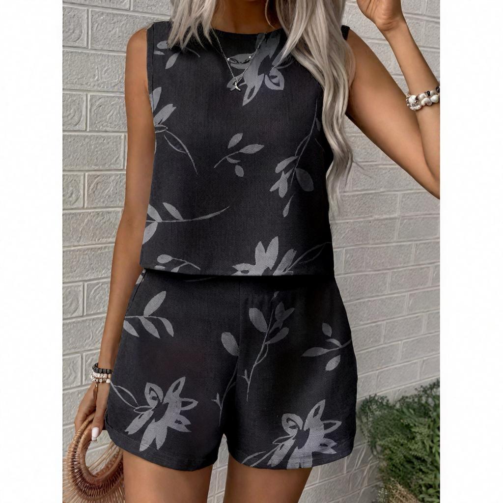 2026 European and American Cross-border Foreign Trade Summer Casual Sleeveless Vest Women's Clothing Comfortable Crew Neck Shorts Set Advanced Texture