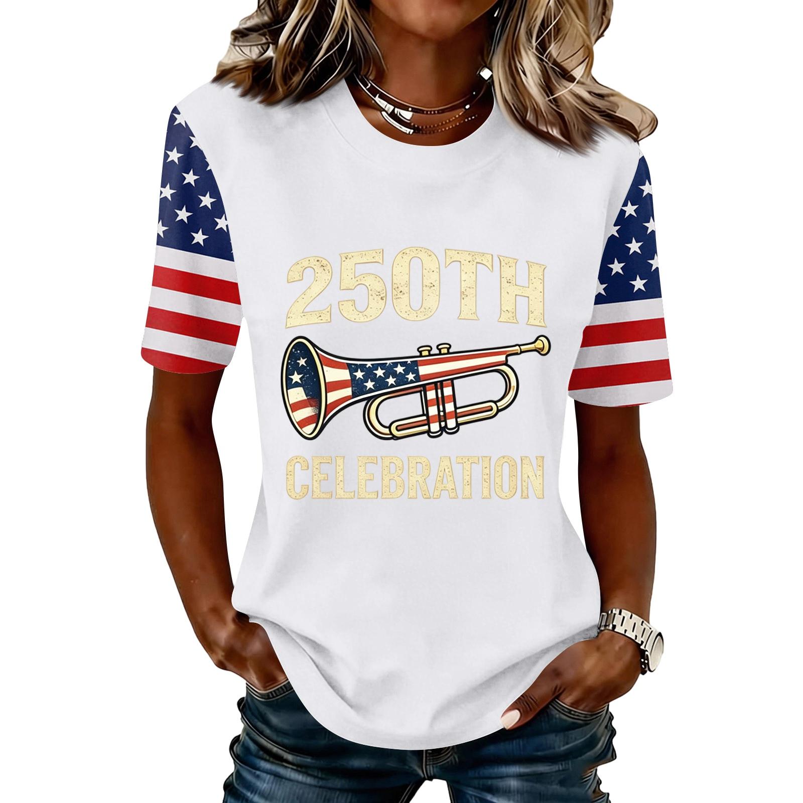 

Women s Fashionable Casual Short Sleeve Print Round Neck Pullover Top XL білий