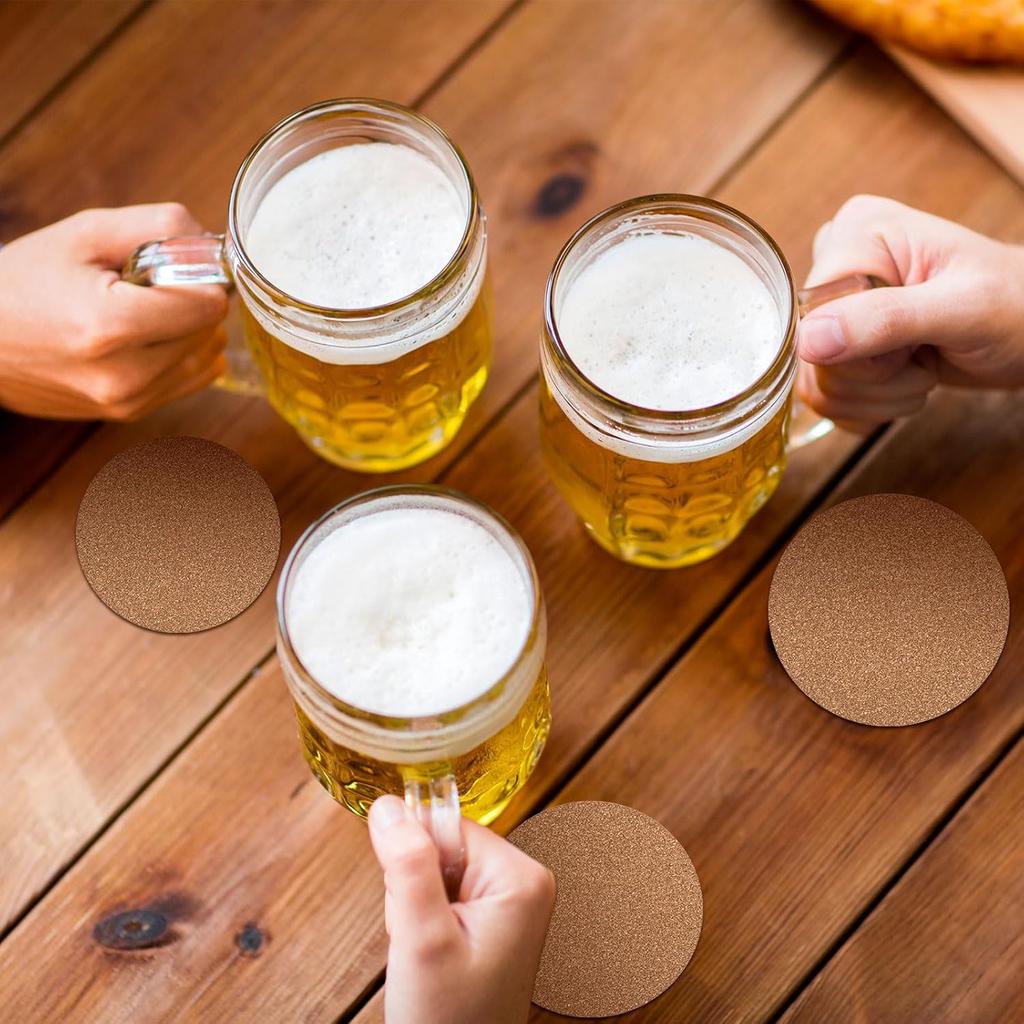 28PCS Self-Adhesive Cork for DIY Coasters (Thickness: 2MM), 3.74" Round Coasters for DIY Crafts, Drinks and Home Tabletop Decoration, with Strong