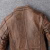 Vintage Yellow Brown Genuine Cowhide Leather Jacket Men Natural Cow Leather Jackets Soft Slim Fit Man Short Coat Autumn Clothing