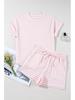 2025 Spring/Summer Women's Knit Drawstring Short-Sleeved Two-Piece Casual Set - European & American Fashion