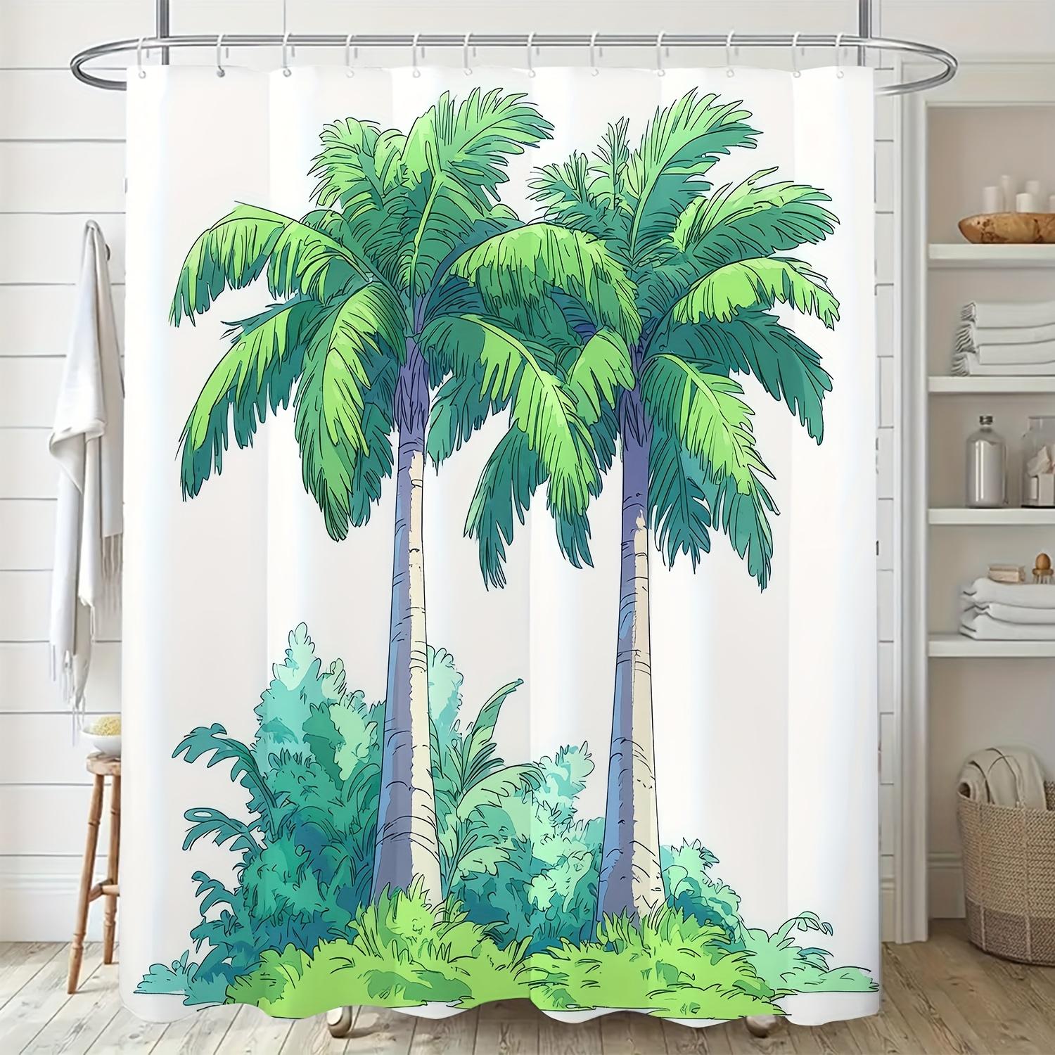 1 шт. Тропическая пальма Шторка для душа - Милая мультяшная иллюстрация, Современный скандинавский стиль, Полиэстеровая ткань, Можно стирать в машине 90x180cm35x71in