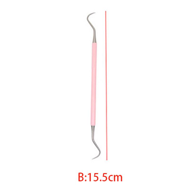 3Pcs Dental Probe Mouth Mirror Tweezers Stainless Steel Pink Color Double Heads Hygiene Explorer Probe Hook Dentist Tool