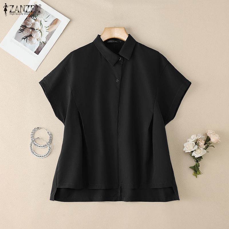 ZANZEA Damen Umlegekragen Locker Lässig Kurzarm Bluse