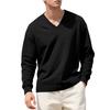 Men Vertical Cable Jacquard Textured V Neck Sweatshirt Ribbed Cuffs Long Sleeve Loose Fit Solid Color Spring Fall Daily Smart Casual Pullover Top