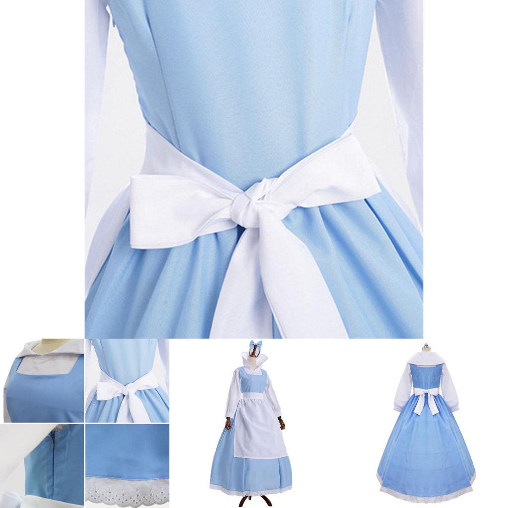 Elegant Beauty And The Beast Belle Blue Maid Dress With Exquisite Workmanship For Halloween