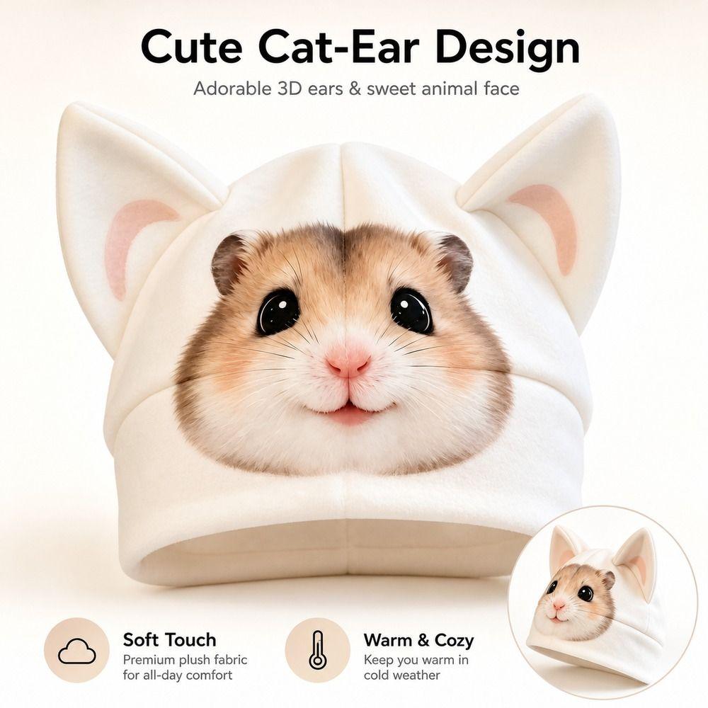 Soft Cute Winter Hat Cartoon Print Cartoon Beanie New Animal Beanie Hat Daily Outfits