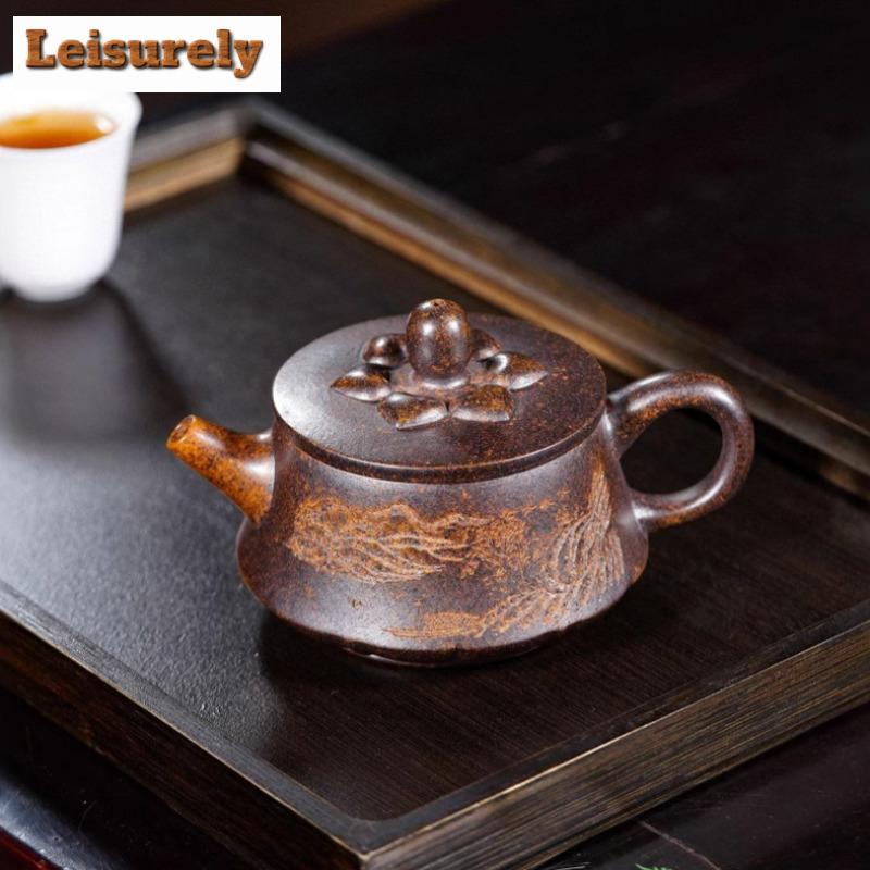 220 ml Yixing Fioletowy Gliniany Czajnik Ręcznie Robiony Krajobrazowy Garnek Surowy Ruda Wysoka Temperatura Opalany Drewnem Błotny Czajnik Z Filtrem Zestaw Do Herbaty Zisha