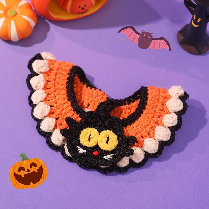 Halloween Pet Collar Crochet Dog Cat Scarf Cute Pet Handmade Woven Skull Pumpkin Collar Halloween Pet Cosplay Costume Decor