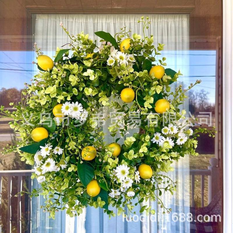 Artificial Lemon Peony Wreath Wall Hanging Decor Door Home Festival Party Decoration