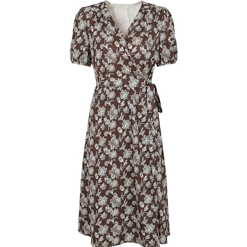 JUZUI Elegant Floral Belted Midi Dress