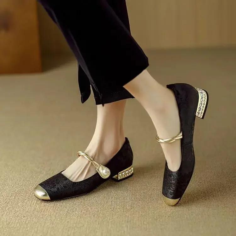 Fashion Shoes Female 2024 Fashion Square Toe Women's Pumps Autumn Shallow Mixed Colors Outdoor Casual Chunky Heels Office Ladies Shoes
