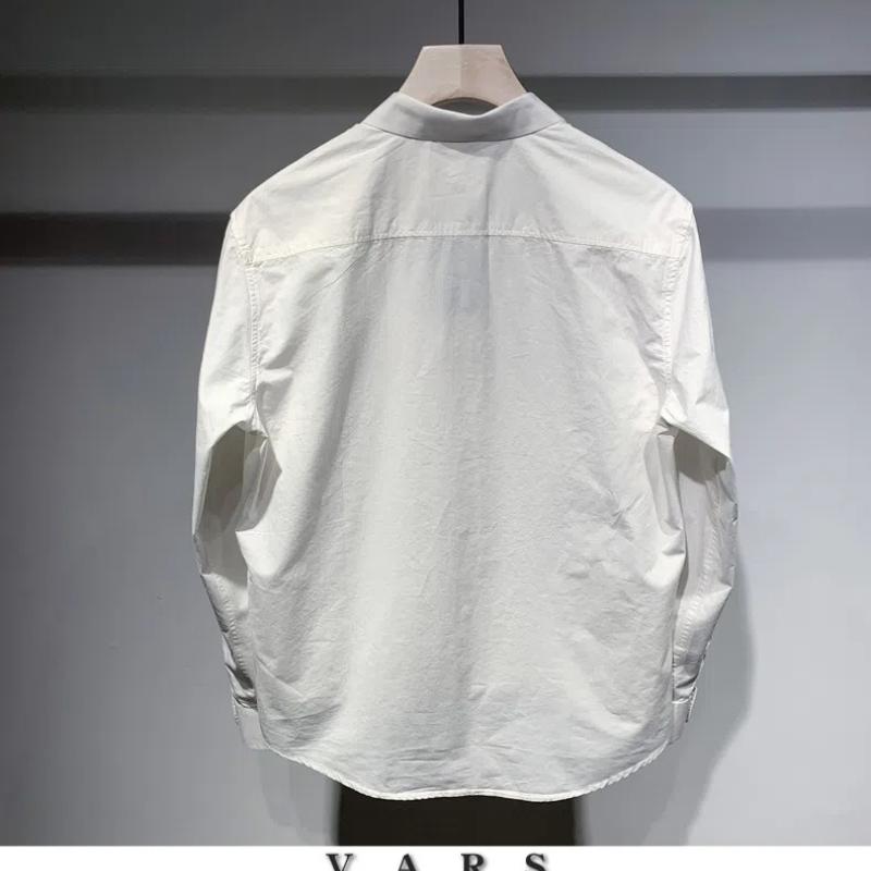 Japanese Fashion Striped Spring Autumn Men's New Spliced Square Collar Button Solid Color Loose Casual Long Sleeved Shirts