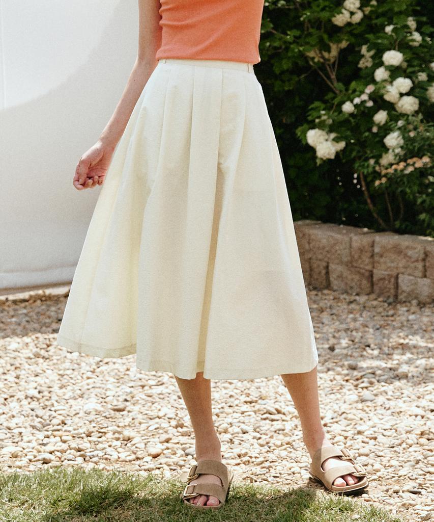 Left Seoul Seersucker Flare Long Skirt [Ivory]