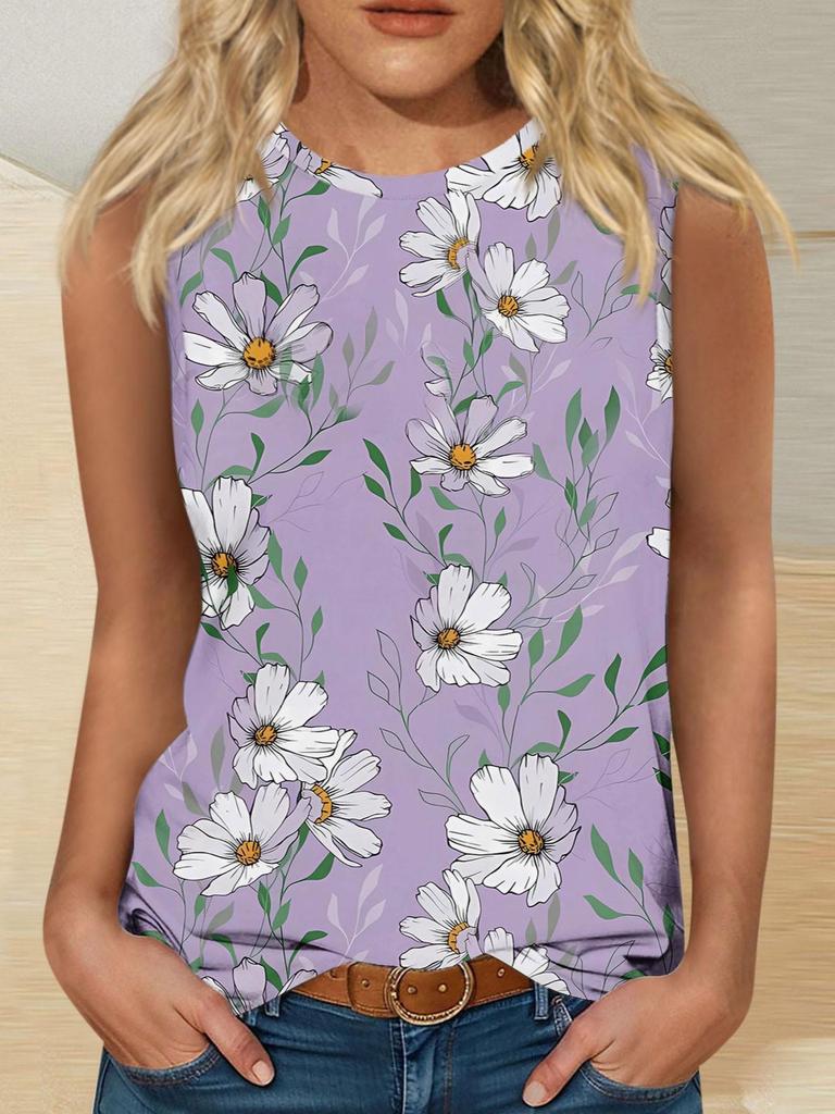 Flower Floral 3D Print Tank Tops Women Summer O-Neck Vintage Casual Vest Off Shoulder Y2k Sleeveless Top Camisole Woman Clothing