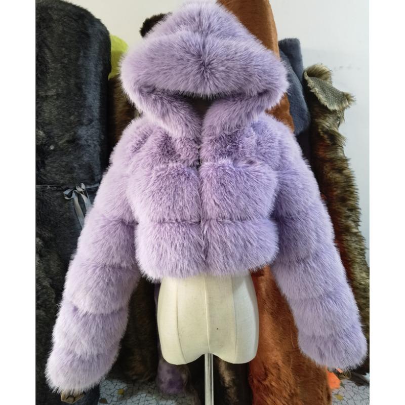 Fur Autumn and Winter New Imitation Fur Warm Hooded Fur Coat Women