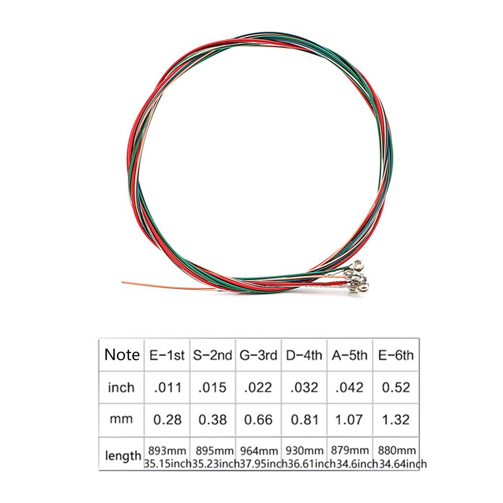 Colored String Replacement Set 11-52 Steel Wire String for Acoustic Classic Guitar Sets of 6 Guitar Strings Replacements