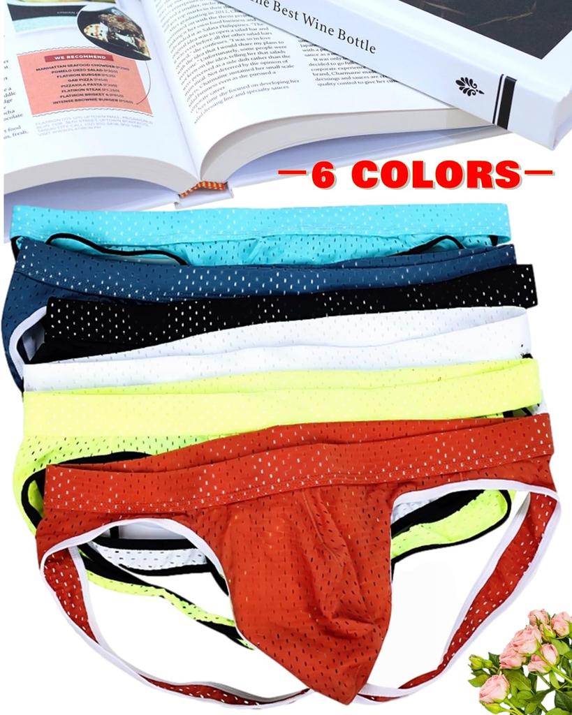 Heureux La Joie Mesh Sexy 3D Design Men's Jockstraps, T-Backs, Lingerie, O-Back Underwear, (JP, Alphabet, M, Yellow)
