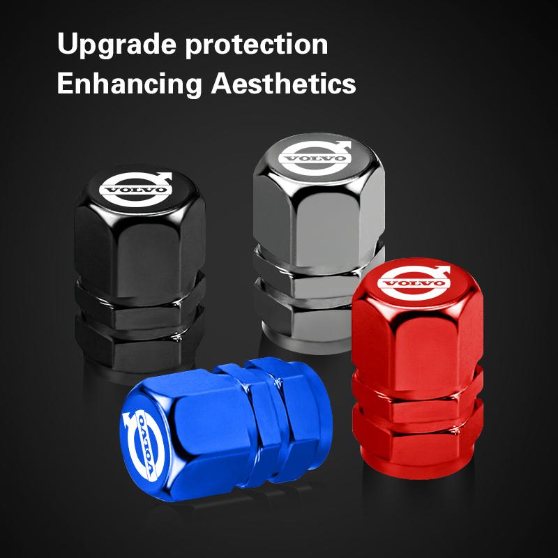 fkwnv7 4Pcs Car Styling Metal Wheel Tire Valve Caps Dust Accessories For Volvo Rdesign Polestar AWD V50 S60 XC60 S40 XC40 XC90 V60 S80