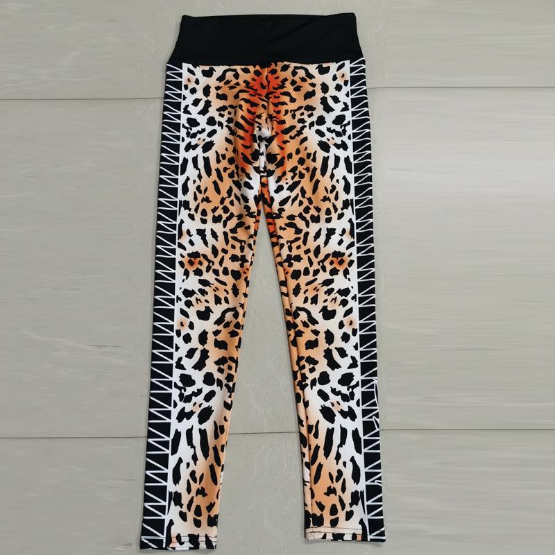 Ladies' casual sports and fitness yoga pants with leopard print digital print, tight fitting and hip lifting, nine point leggings