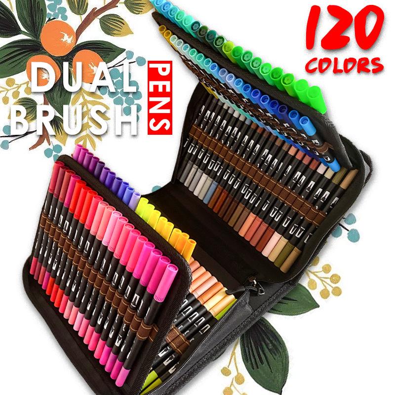 120-Color Double-Ended Soft Tip Watercolor Pen Set for Children's Drawing Art Supplies