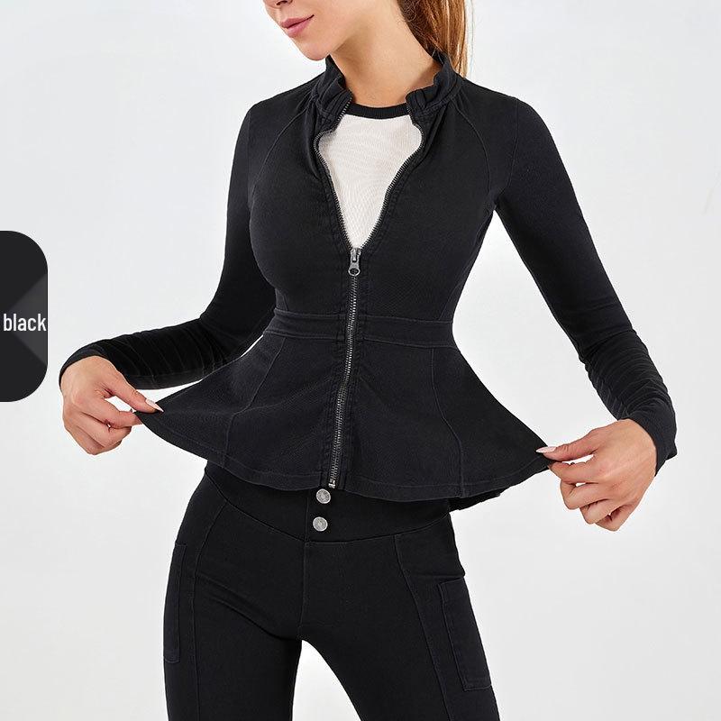 

Spring/Summer High-Collar Cinched Denim Yoga Jacket L чёрный