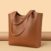 Women's Soft Leather Tote Bag - Stylish Simple Solid Color, Large Capacity, Single Shoulder for Work and Commute.