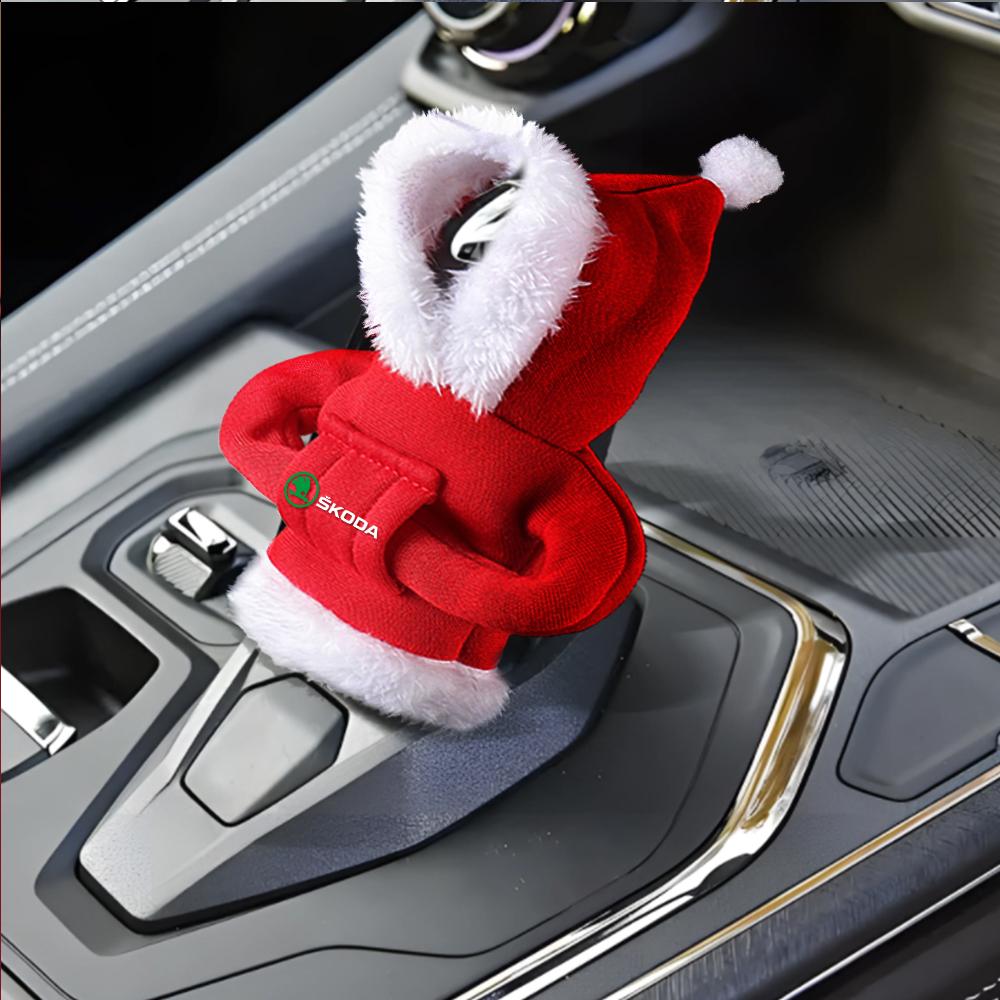 BBIC7 Car Gearbox New Year Xmas Hoodie Car Shift Speed Lever Cover for Skoda S Logo Octavia Fabia 2 Superb 2 Kamiq Kodiaq VRS VII