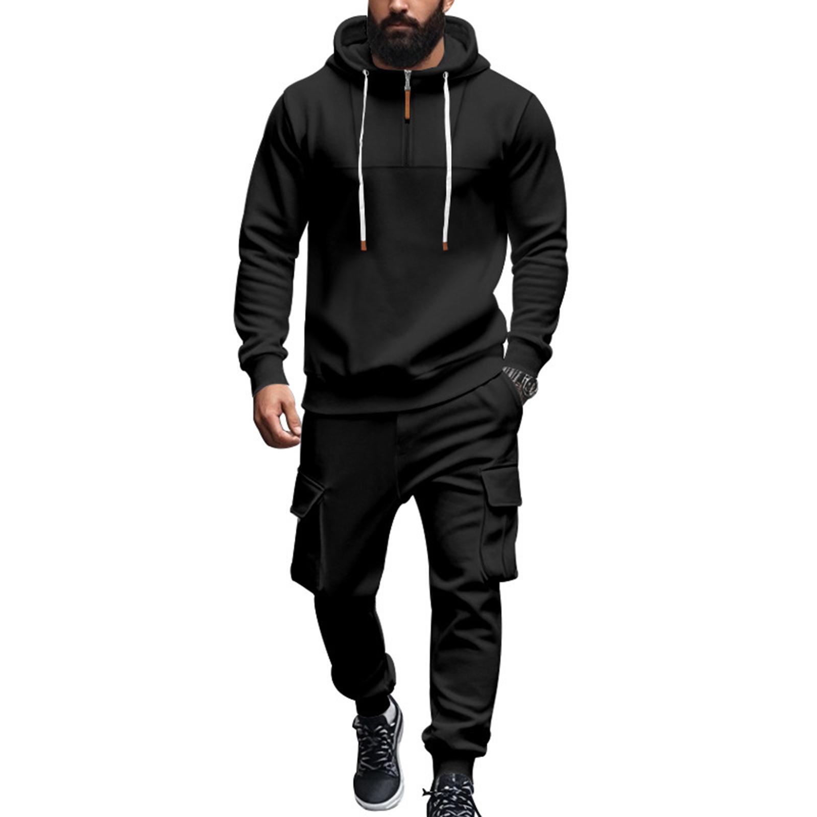 

Men Leisure Hooded Hood Hoodie Trousers Adding Fleece Loose Hoodie Set XXXL чорний