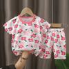 Kids Cotton Short Sleeve 2Pcs Set, Summer Shoulder Snap T-shirt & Shorts for Toddler Boys Girls