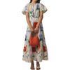 Women's Floral Print Short Sleeve V-Neck Elastic Waist Summer Dress