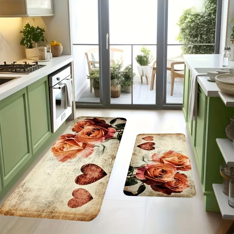 1 Stück Anti-Ermüdungs-Küchenteppiche Vintage Rosen Druck Wasserdicht Rutschfest Dick Gepolsterte Küchenmatte Schwerlast Komfort Stehmatte für Küche