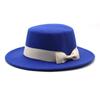 New style autumn and winter men's and women's flat-brimmed hats, fashion bows, flat-topped top hats, men's and women's woolen jazz hats