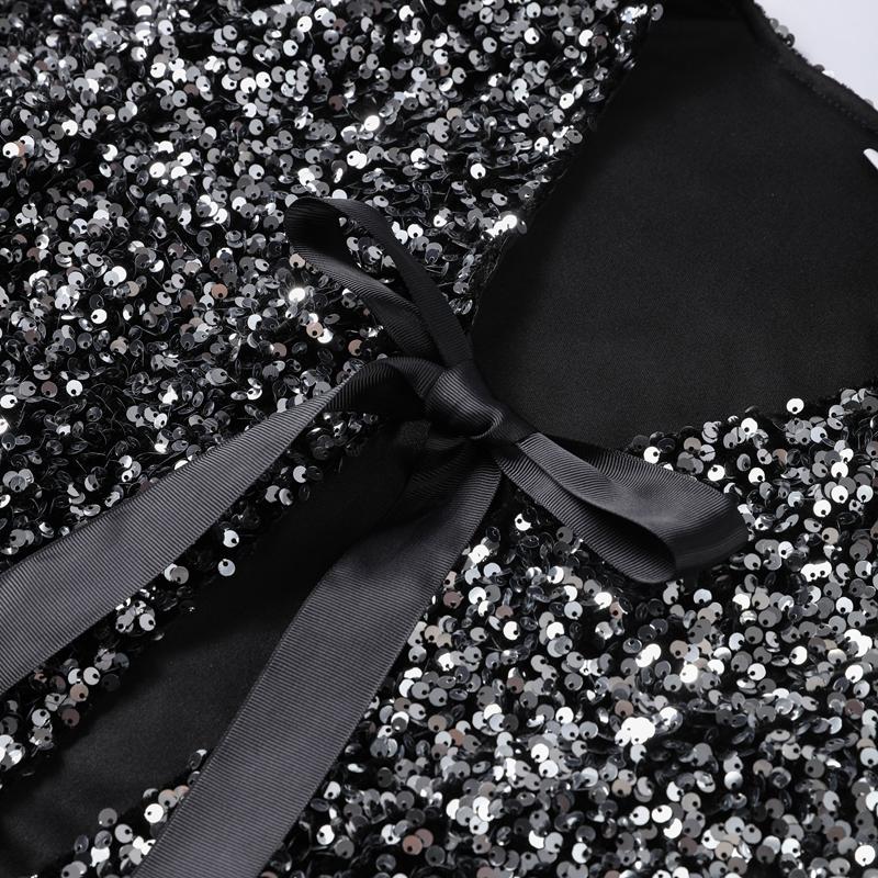 Bow Tie Lace Up Sequin Top Women's Short Sleeved V-neck Shirt Sweet Solid Color Blouses 2025 Spring and Summer Fashion