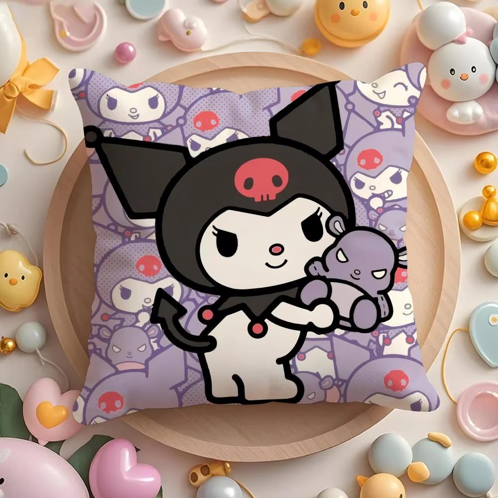 Sanrio Cartoon Purple Kuromis Pillow Covers Decorative Home Doublesided Print Square Pillow Living Room Decoration Pillowcase