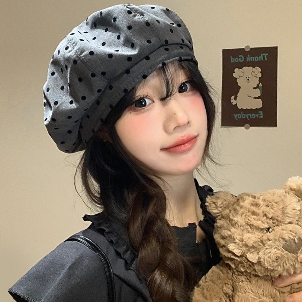 Versatile Painter Berets Korean Beanie Cap Vintage Polka Dot Berets  Female