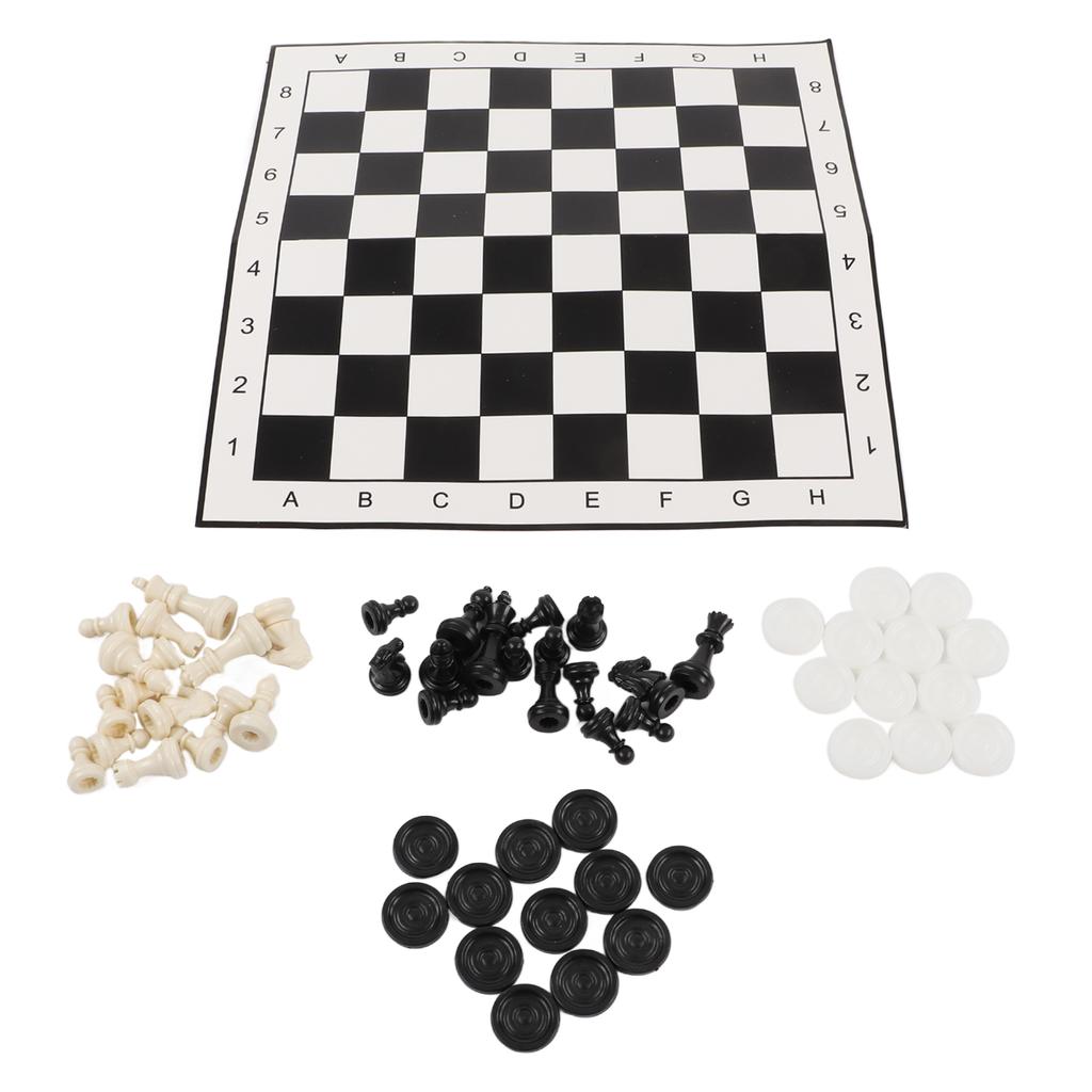2-in-1 Schach- und Dame-Set, 32 Schachfiguren, 24 Damesteine, Papierschachbrett-Kombi-Set für Kinder und Erwachsene