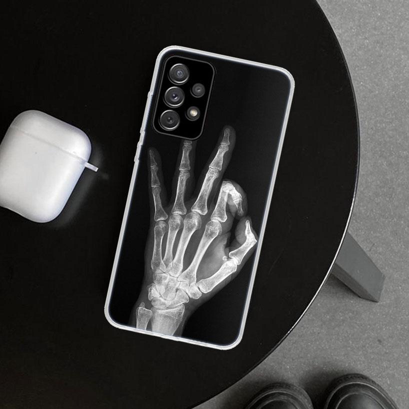 Autumu X Ray Hand Bones Phone Case Cover for Samsung Galaxy A12 A22 A32 A52 A72 A02S A51 A50S A31 A20S A10S Note 20 Ultra 10 Plu